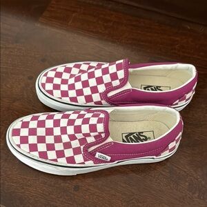 Vans Pink and White Checkered Slip-On Sneakers